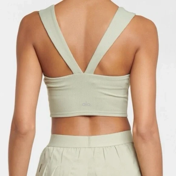 ALO Yoga Ribbed crop tank with built in Bra in light sage green. Size small - Picture 4 of 16